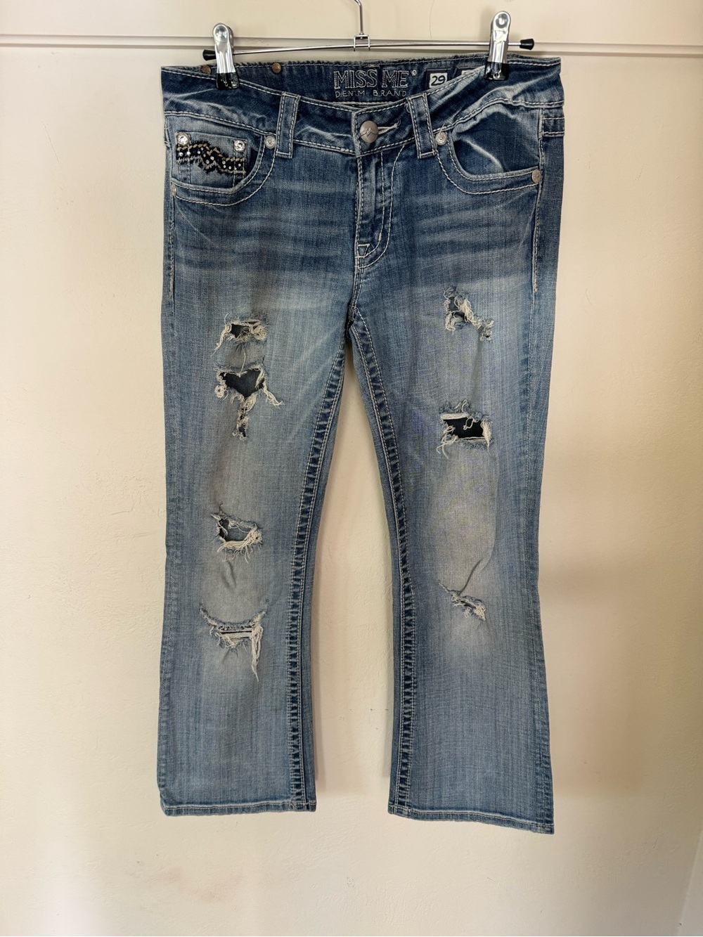 Miss Me JE10988BN Bootcut Jeans Women’s 29 Distressed Rhinestone Embellished